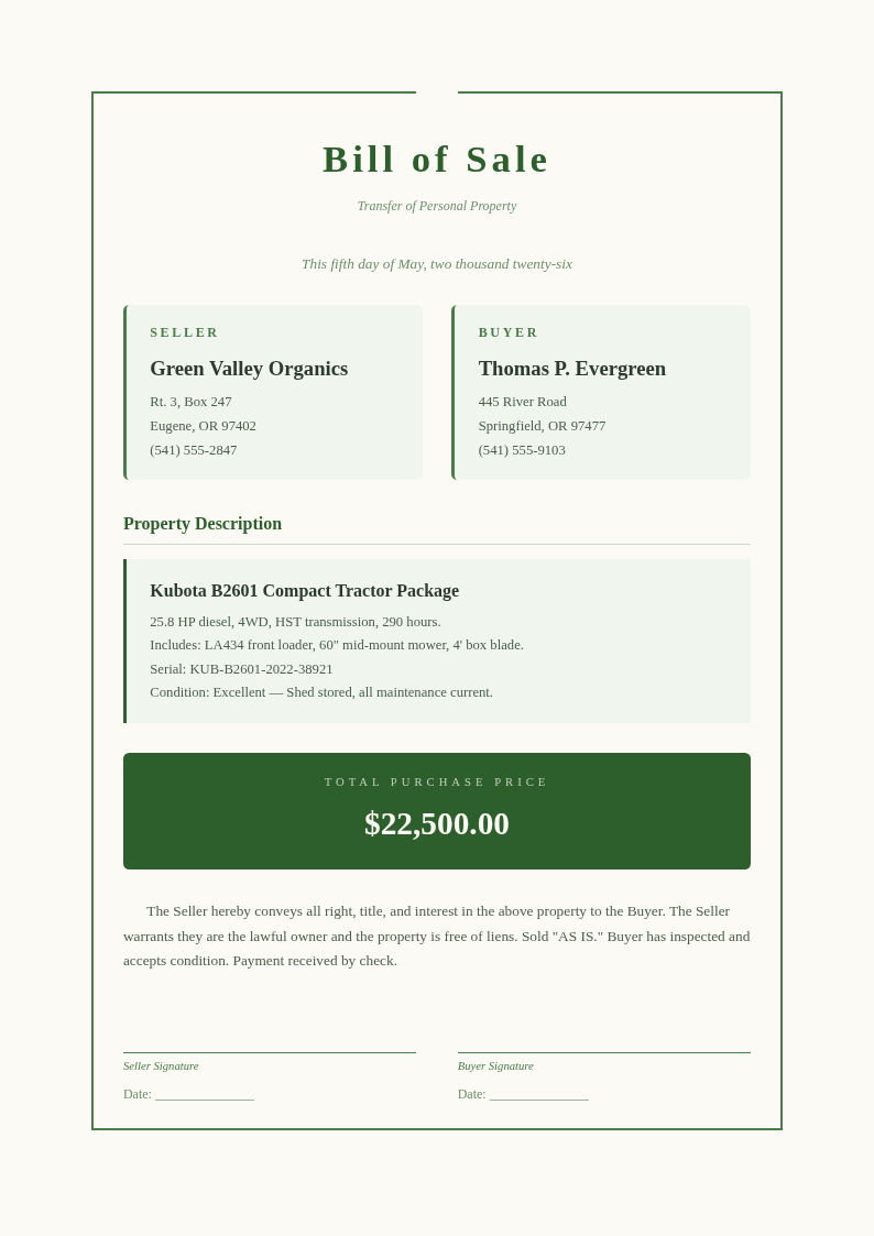 Botanical Nature Bill Of Sale